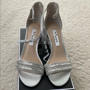Nina Women's Silver Strappy Heels